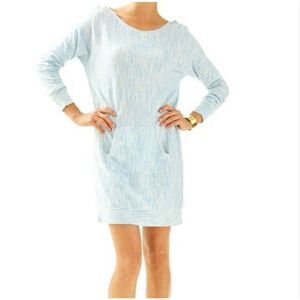 Lilly Pulitzer Jupiter Sweater Dress Tunic Sheath Wool Knit Blue Long Sleeve L